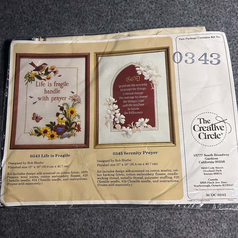 The‎ Creative Circle 0343 Life Is Fragile Crewel Embroidery Kit - New Vintage